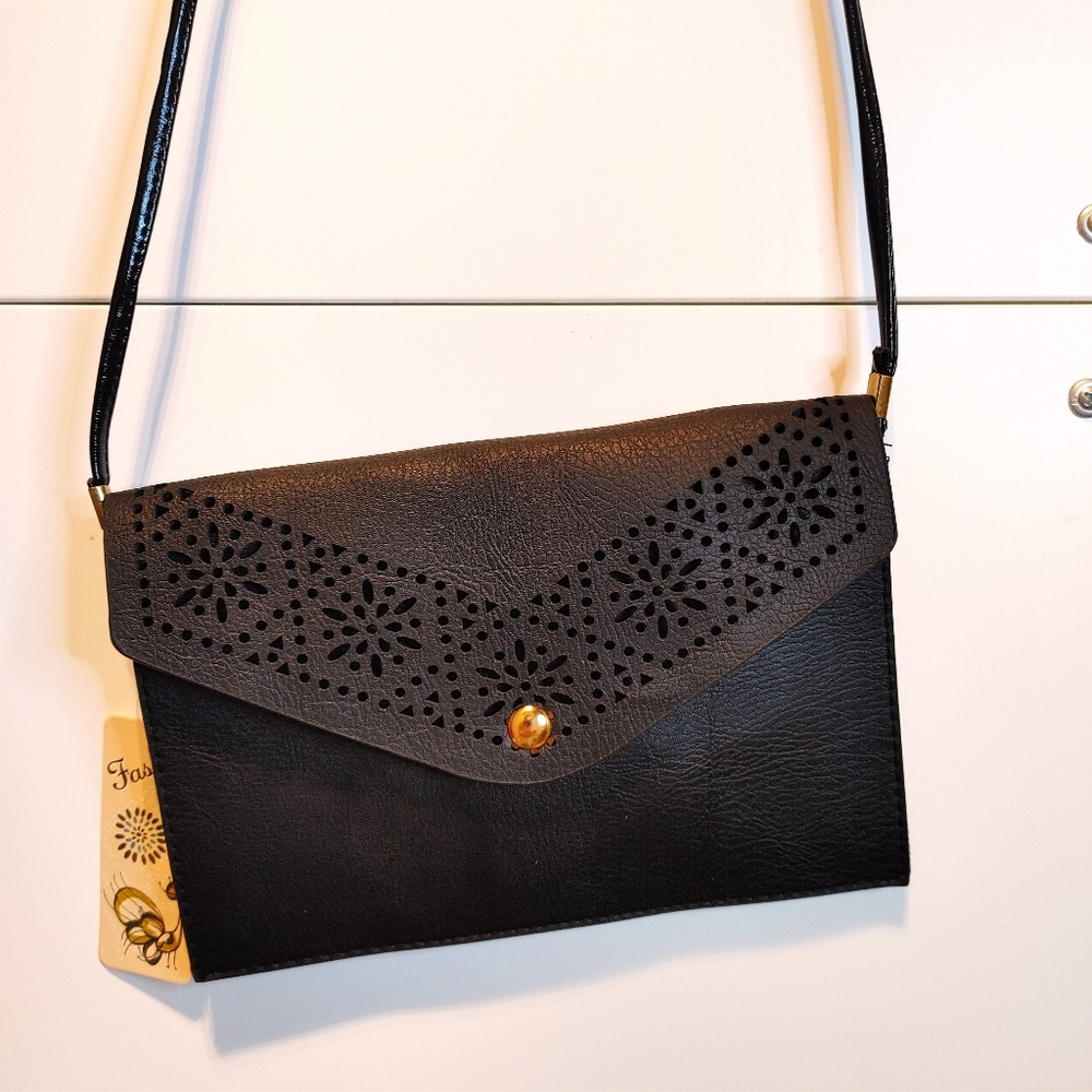 Vegan Leather Eyelet Crossbody Purse - Picture 1 of 8